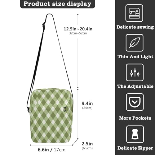 messenger bags Small Crossbody Bag Women Womens Casual Purses Adjustable Strap for Shopping Shopping- Plaid Green White3