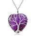 Top Plaza Natural Amethyst Healing Crystals Necklace Silver Tree of Life Wire Wrapped Heart Shape Stone Pendant for Womens Girls Ladies