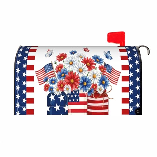 Dacawin 4th of July Patriotic Mailbox Covers Mason Jar Flowers American Flag Magnetic Mailbox Cover Standard Size 21 x 18 Inch Independence Day Post Letter Box Wraps Holiday for Garden Outdoor Decor