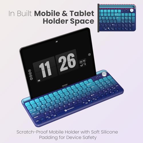 Image of Portronics Bubble 4.0 Wireless Keyboard with Bluetooth + 2.4 GHz USB Receiver, Rechargeable Battery, Volume Control Knob, Multimedia Hotkeys with Numpad, for Laptop, PC, Smartphone, Tablet(Blue)