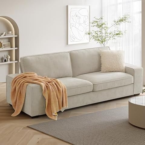 COHOME 88" Loveseat Sofa with Deep Seat, Modern Chenille Love Seat Couch for Living Room with Removable Covers, Upholstered 2-Seater Small Couch for Bedroom, Apartment，Beige Cover