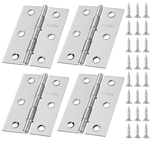 Anstore 4 szt. Zawiasy składane, 75×50×1mm składane srebrne zawiasy ze stali nierdzewnej, 270° taśma zawiasowa mała z 48 szt. śrub, zawiasy do drzwi, okien i szafek
