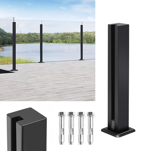 YRHome Postes de acero inoxidable para balaustradas, abrazadera de cristal, soporte para cristal, barandilla de cristal, abrazadera para balaustrada, terraza, piscina exterior, terrazas (poste negro,