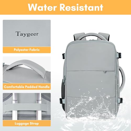 Taygeer Carry On Backpack for Men Women, Travel Backpack with USB Charging Port & Shoe Pouch, Laptop Mochila 17.3inch Flight Approved, College Teacher Tote Bag for Business Travel, Grey - Thumbnail 7