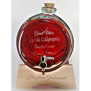 GESCHENKIDEE von MAAJ graviertes GLASFASS 2 L mit METALL-ZAPFHAHN für WEIN WHISKY SCHNAPS in PROFI-QUALITÄT (Gravur…