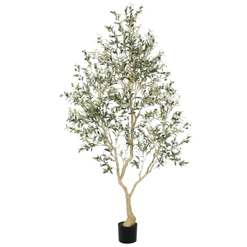 LYERSE 8ft Faux Olive Tree - Olive Trees Artificial Indoor with Large Olive Branches and Lifelike...