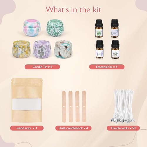 LDUMODUW Kerzensand mit Duft und Docht, Aroma Kerzenwachs Granulat, Kerzen selber Machen Set, 480g Sandkerzen Wachsgranulat,4 Duftöl,5 Kerzendochte,50 Dochten,4 Dochthalter