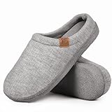 FamilyFairy Bequeme gestreifte Strick-Hausschuhe für Damen mit Memory-Schaumstoff, Slipper für drinnen und draußen, Grau 40-41