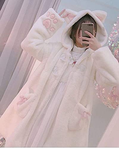 Bzb Kawaii Anime Cute Rabbit Ears Hooded For Women Sweet Lovely Plush Velvet Lolita Warm Coat Jacket Parka #TOP2