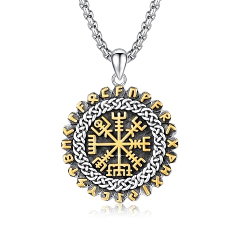 Collier viking en argent 925 boussole nordique et casque de révérence pour homme