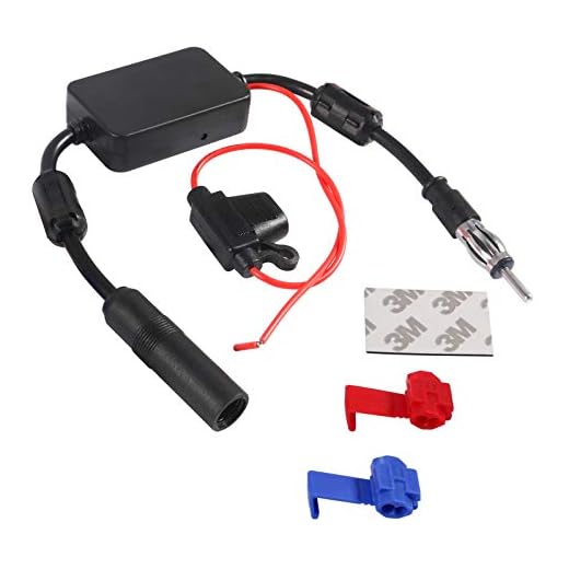 AITRIP Universal Car Stereo FM Radio Antenna Signal Booster Amplifier Amp for Vehicle Truck SUV Car Audio Radio Stereo Media Head Unit Receiver,12V Power Supply DIN Plug Connector Adapter