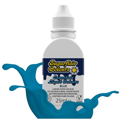Sugarflair Essentials Blue Food Colouring 25ml - Concentrated Liquid Food Dye for Cake Decorating Fondant Buttercream Royal Icing Macarons - Vegan Kosher Bake-Stable