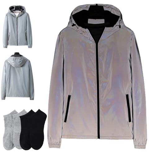 Chromashift Reflective Windbreaker, Full Zip Waterproof Windproof Shell, for Night Runs, Rides