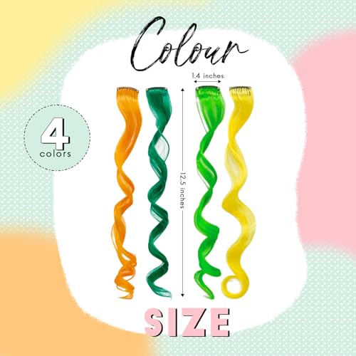 Dreamlover Green Hair Accessories for Girls Orange Hair Extensions for Cosplay Yellow Hair Accessories, 4 Colors, 24 Pieces - Image 2