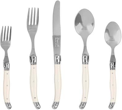 French Home Laguiole 20 Piece Flatware Set 18/10 Stainless Steel Flatware Set for 4 Luxurious Ivory-Colored Utensil Set w/Knives, Spoons and Forks