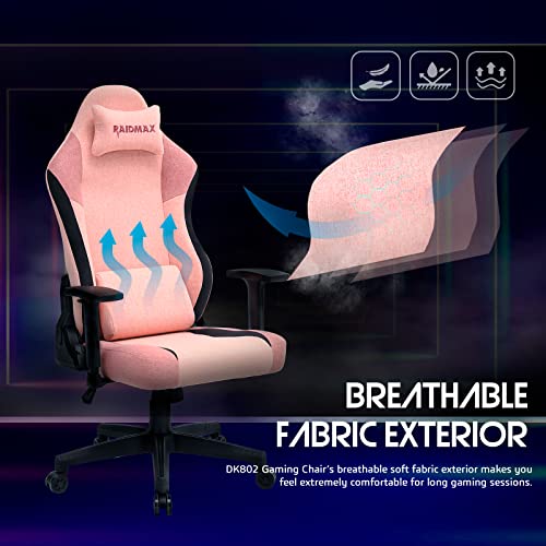 Raidmax Dk802 Series Computer-Gaming-Chairs, Soft Breathable Fabric All Day Gaming Chair, Heavy Duty Gas Lift And Metal Base, Magnetic Head Pillow, Lumbar Support Pillow (Gray) #TOP1