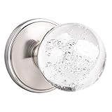 Orger Clear Crystal Interior Door Knob, Passage Door Knob for Hall and Closet, Round Clear Bubble Ball Glass Door Handle with Satin Nickel Round Rosette Plate, Passage Use with Non-Locking Latch
