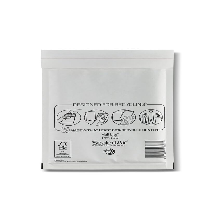 Sealed Air Mail Lite Bubble Padded Envelopes - Gold/White (White, C/0 (150 x 210mm) - Box of 100)