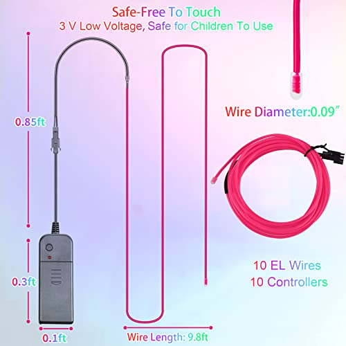 Melndiea El Wire 10 Pack-9.8Ft Portable Neon Rope Lights Strip-Wearable Battery Pack Body Light-360°Illumination-Super Bright-Cuttable-Diy Halloween Christmas Festival Party Bar Cosplay Costume #TOP5