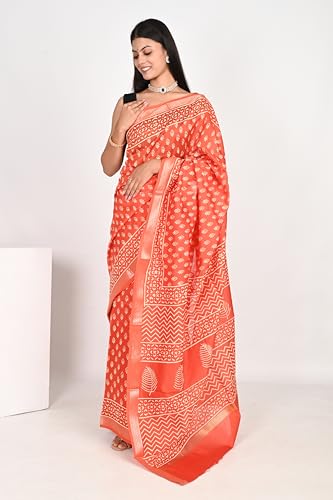 The House of RajPadmini orange maheshwari silk saree – image 3