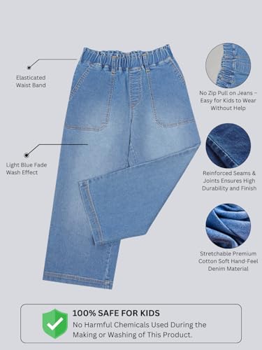 Image of olele Girls Super Jeans Collection for 4-14 Yrs | Stretchable Cotton Denim Trousers | Blue Jeans for Kids | Baggy Denim Pants | Cargo Pants for Girls