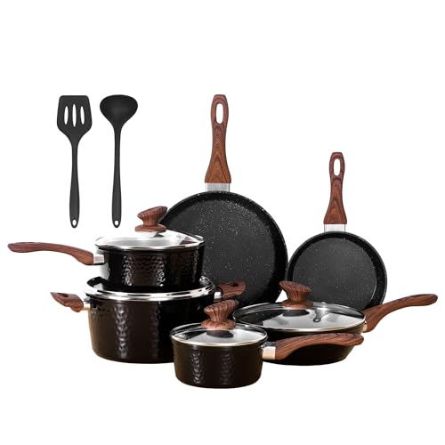 DishDelight Topf und Pfannenset 12-teilige Antihaftbeschichtung Töpfe und Pfannen für Induktion alle Herdarten Geeignet Bratpfanne mit… – Ansicht 1