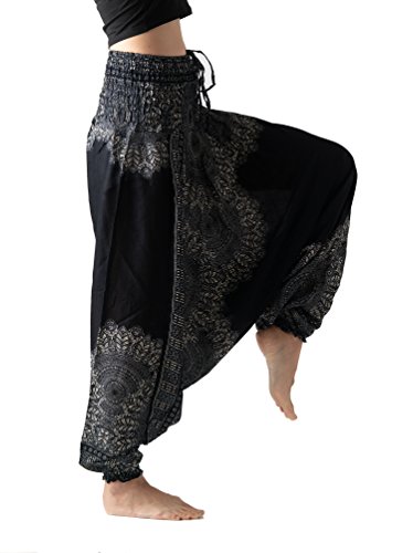B BANGKOK PANTS Harem Pants Women's Hippie Bohemian Yoga Boho Pants (Hippierose Black, One Size)