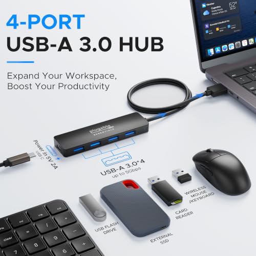 Plugable USB A 3.0 Hub 4-in-1 Splitter 4 USB-A Ports for Laptop PC 2ft - image 2
