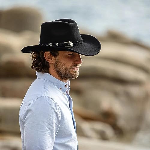 Eohak Womens Western Cowboy Hats Studded Pinched Western Cowgirl Hats Wide Brim Fedoras Hat With Belt Buckle (Size:Medium) (Us thumb #1