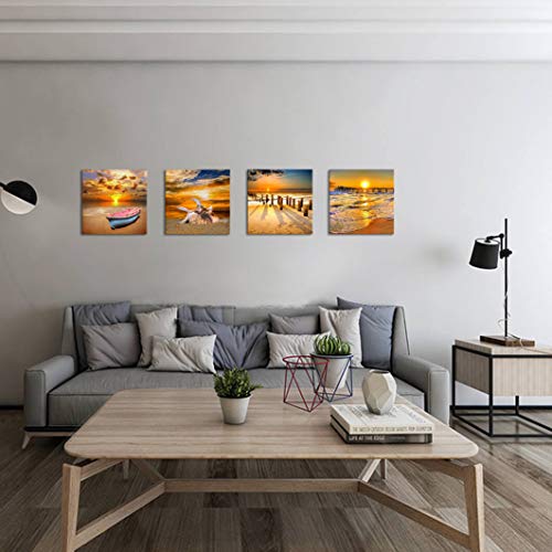 Beach Picture Wall Art Beach Poster Ocean Picture Sunset Beach Canvas Contemporary Scenery Beach Picture Photo Mural Artist Home Decor Wall Decoration Painting Canvas Printing 4 Pieces/Set #TOP4