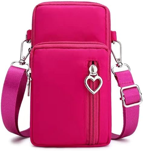 Women Nylon Cell Phone Purse Travel Crossbody Bag Wristband Sport Armband Wallet For Galaxy S10 Plus S9 Plus A50 A7 J7 Prime J7 V J7 Pro J4, Moto G7 Z4 Z3 G6 Play, HTC U12 Plus, OnePlus 6T (Hot Pink)