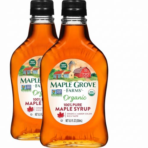 Maple Grove Farms Organic Pure Maple Syrup, Grade A Amber, 8.5 Ounce, (Pack of 2)