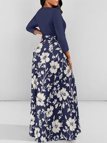 Image of PinkPatty Women's Long Sleeve Maxi Dress Plus Size Trendy Wedding Guest Wrap Dress with Pockets&Belt