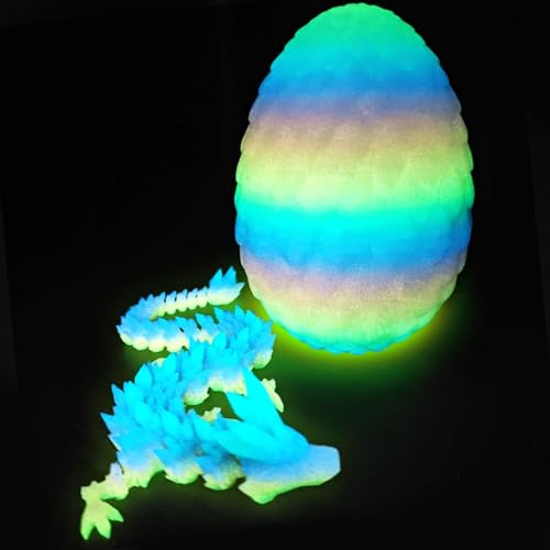 Merrwon 3D-Gedruckter Drache (28,5 cm) mit Drachenei – Ostern Spielzeug und Deko, Ostergeschenke Kinder, Nachtleuchtender Regenbogen