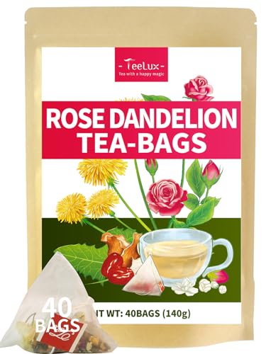 Image of Teelux Dandelion Leaf & Root Tea with Orange Peel, Rose, Jasmine, Red Date, Caffeine Free, Mellow & Light Tarty Flavor, 40 Count