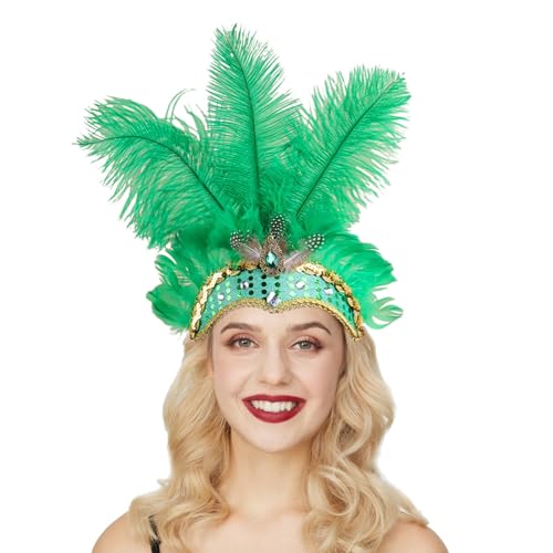 Zanisouta Costume de carnaval pour femme Samba - Bijou de tête - Bijou de tête à plumes - Bijou de tête Brésil - Bijou pour cheveux - Festival burlesque, O Vert., taille unique
