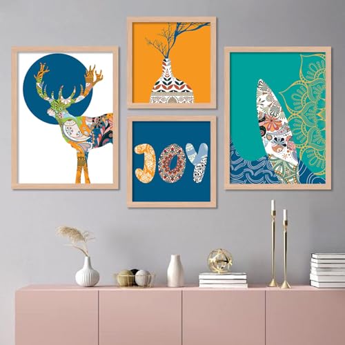 Image of kotart Modern Art Wall Decor Framed Wall Paintings for Living Room, Bedroom - Framed Wall Decor Paintings with Frame - Photo Frames for Wall Decoration Set of 4 (Art 6, 13X17 inch)