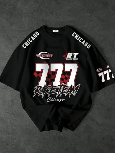 Image of SXV STYLE 'Chicago777 Racing Team Speed ' Printed Cool Aesthetic Oversized Baggy T-Shirt