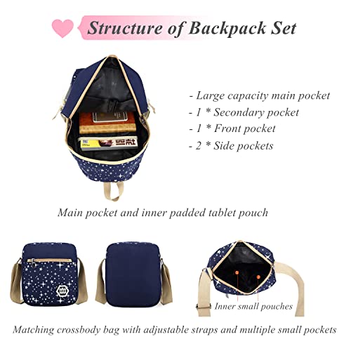 Star Print Girls Canvas Backpacks Set For School, School Bags Bookbags For Teenage Girls, With Crossbody Bag, 3 Pieces #TOP4