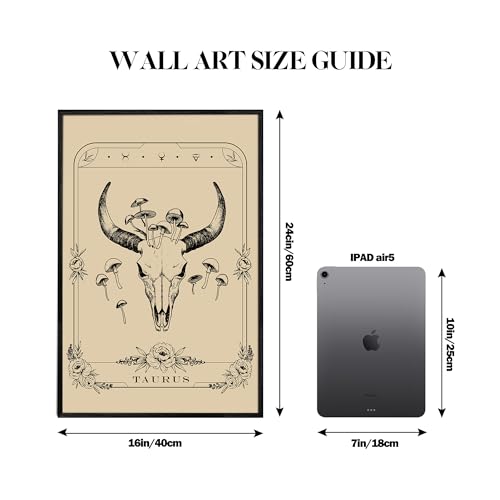 SERIMINO Witchy Framed Wall Art, Taurus Tarot Canvas Prints Paintings, Horoscope Dark Academia Home Decor Aesthetic, 16x24inch Gothic Wall Decor for Room