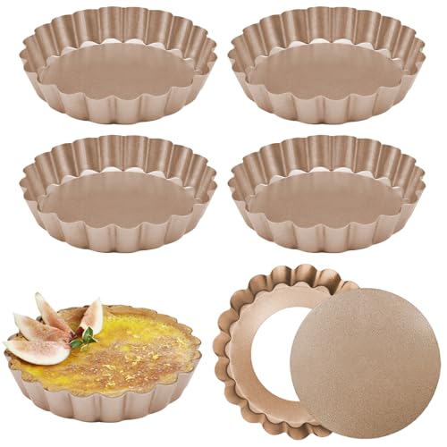 Mafagwre 6 Packs Egg Tart Mold with Removable Base, Mini Cake Muffin Mould, 10 Cm Egg Tart Mold, Tart Tins with Loose Base, Non Stick Flan Tin, Round Pie Dish for Baking Quiche Pie Tartlet (B)