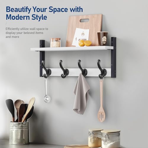 Image of Tatub 20 inch Rustic Coat Rack Wall Mount with Shelf, Wall Hooks with Shelf, Heavy Duty Entryway Organizer Hangers for Hanging, Hat, Bag, Jacket for Bathroom, Living Room, Bedroom, White