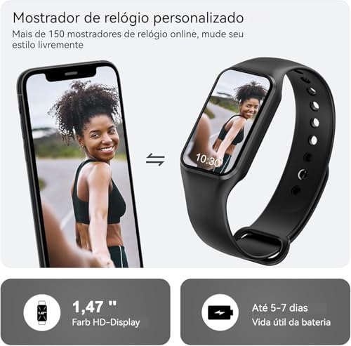 Smartwatch para homens e mulheres, IP68 relógio de fitness com tela colorida de 1,47'', relógio es