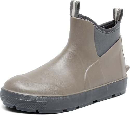 Men's Deck Boots, Waterproof Ankle Rain Boots with Anti-Slip Traction, Rubber Garden & Fishing Boots for Boating, Camping, Farming & Outdoor Work