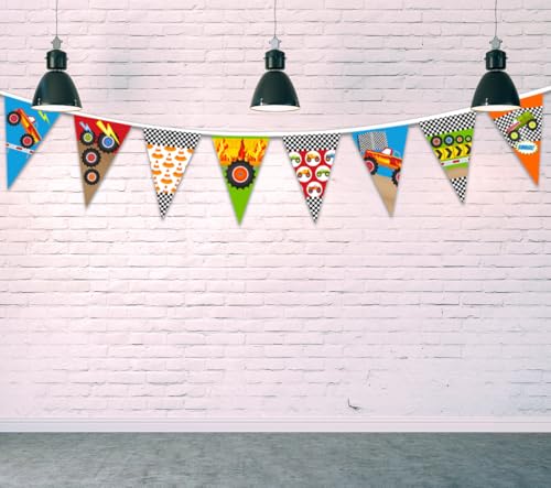 Image of Monster and Truck Party Banner, Race Car Themed String Flags, Car Racing Party Decorations Hanging Decors for Birthday Baby Shower Racing-themed Party Supplies