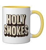 Cool Holy Smokes Statement Emblem Ceramic Mug, Yellow/White