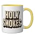 Cool Holy Smokes Statement Emblem Ceramic Mug, Yellow/White