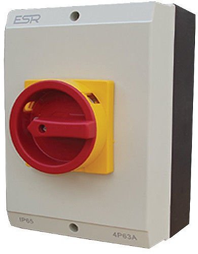 ESR E634P Large Electrical Switch Rotary Isolator 4 Pole 63A IP65 Enclosure Surface Mounted LockableBox 4P 63 Amp