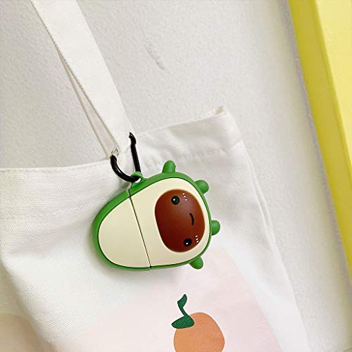 Huihuay - Funda protectora de silicona suave con diseño de aguacate, a prueba de golpes, con mosquetón para Airpods 1/2 caja de carga