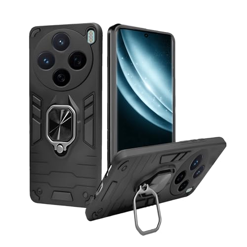 Image of A rtistque Tough Armor Bumper Back Case Cover for Vivo X100 5G | Stylish Ring Holder & Inbuilt Stand | Shockproof TPU Protective Design | 360 Degree | Vivo X100 Back Cover - Black